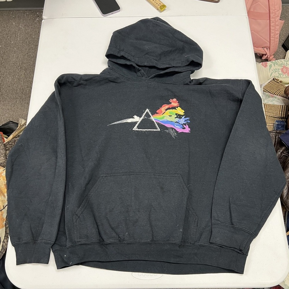 Pink Floyd Pokémon Eeve Graphic Hoodie Mens L Black Dark Side of the Moon Prism